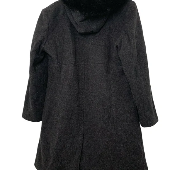 Charles Klein Dark Gray Pea Coat with Faux Fur Hoodie Size Large Great Condition - Picture 6 of 6